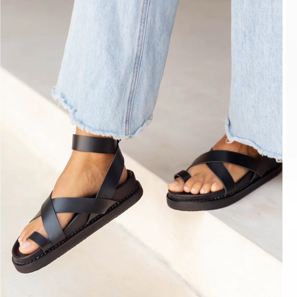 Black Minimalist Sandals with Crisscross Straps